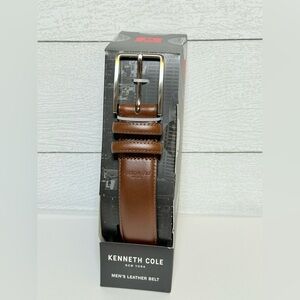 Kenneth Cole Rich Brown Leather Belt with Silver Buckle Size Medium 34-36